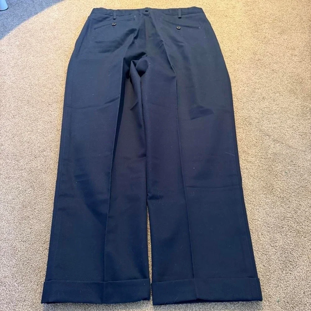 36x30 Navy Blue Pleated Baggy Wide Leg Dress Pants Y2K 2000s Vintage